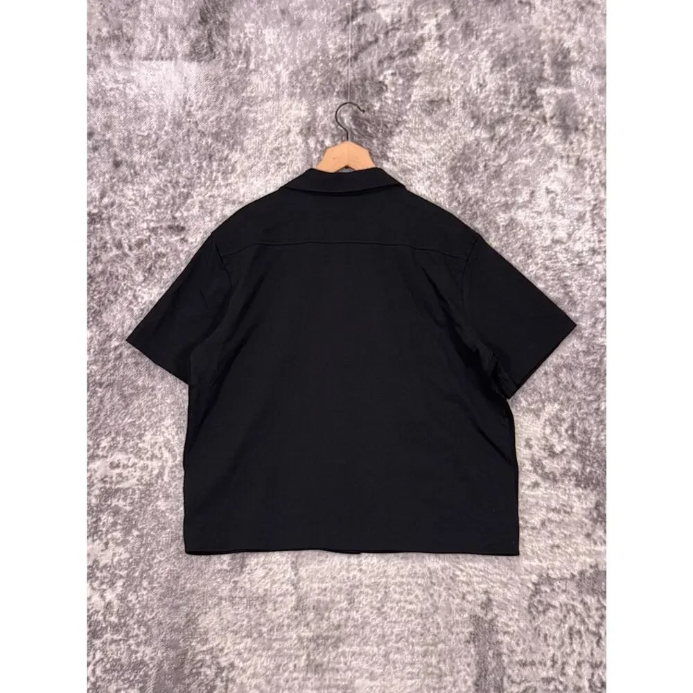 Banana Republic Shirt Large Mens Black Cotton Jacquard Resort Camp Cuban Collar